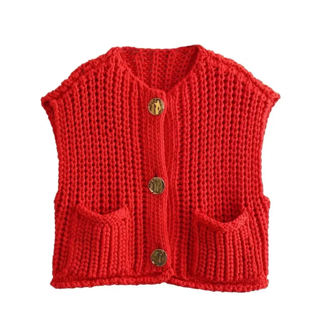 Emilien | Women's Stylish Knitted Vest with V-Neck, Button Front & Pockets – Trendy Layering Piece