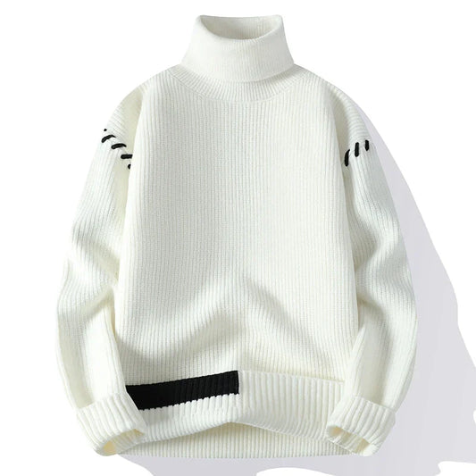 Joaquin | Men's Patchwork Roll Neck Jumper – Thick Knit Sweater for Cold Weather