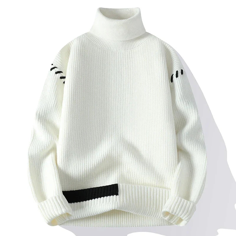 Joaquin | Men's Patchwork Roll Neck Jumper – Thick Knit Sweater for Cold Weather