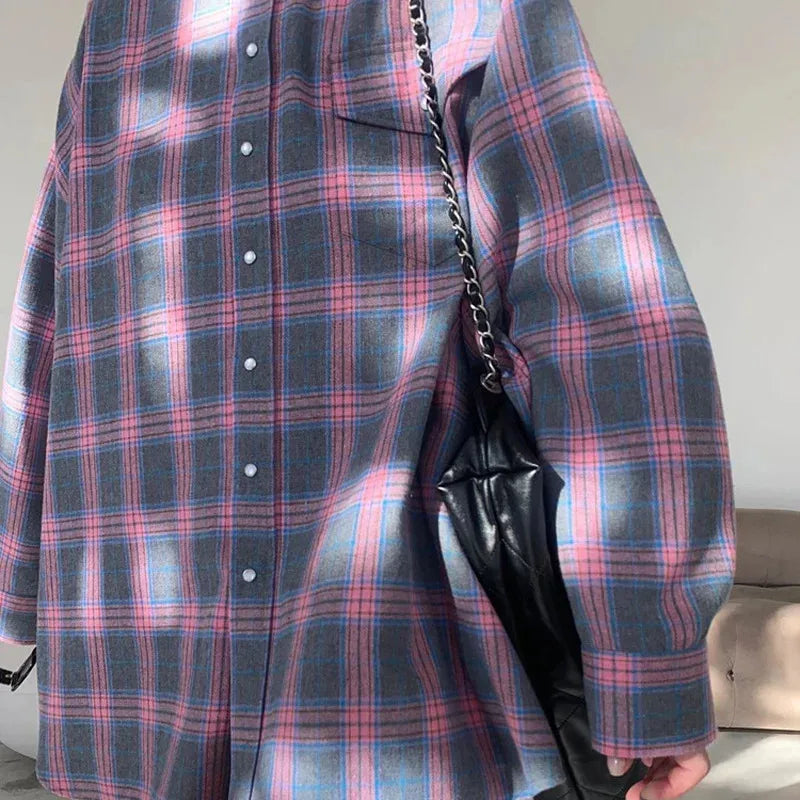 Katherine | Women's Plaid Oversized Shirt Jacket with Button Front