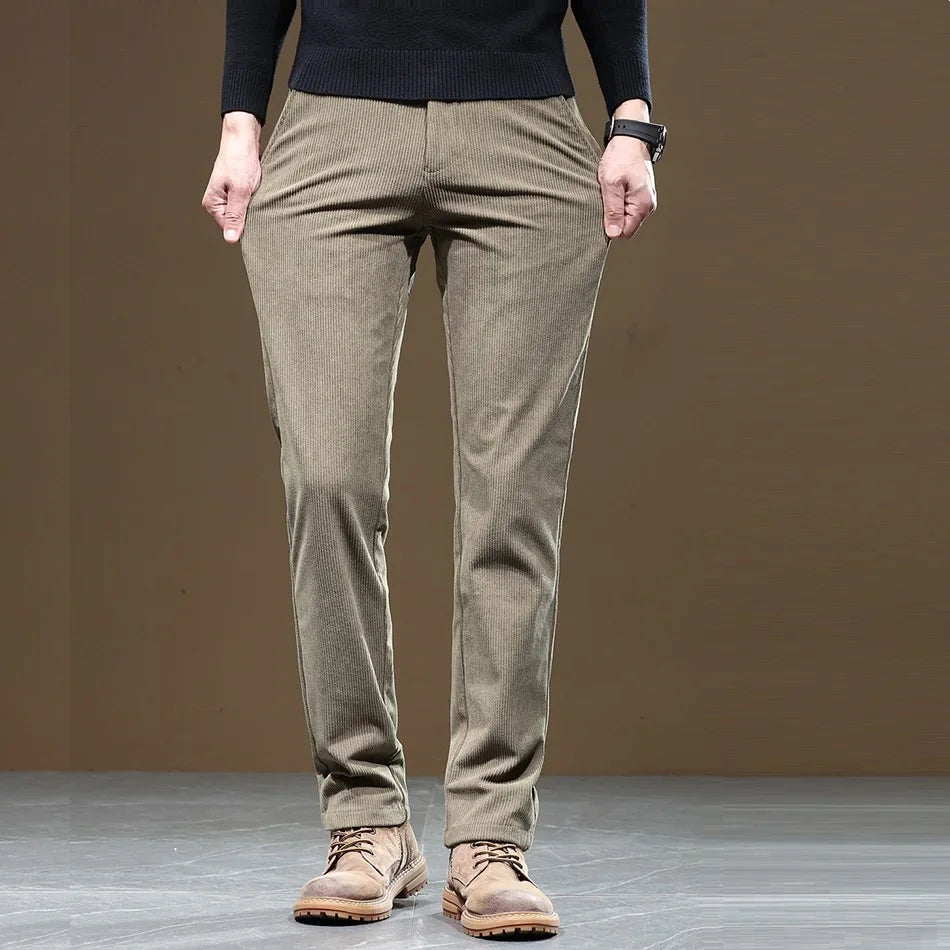 Edgeware | Men’s Corduroy Fleece Lined Work Trousers Slim Straight Fit Warm Casual Style