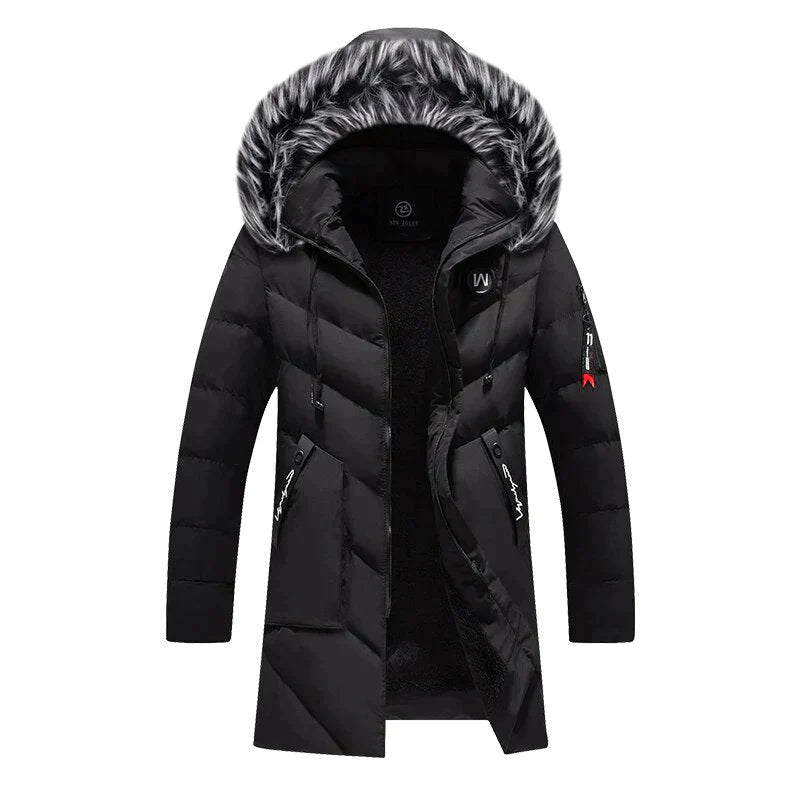 Arthur | Men’s Long Quilted Winter Coat with Fur Hood & Warm Fleece Lining
