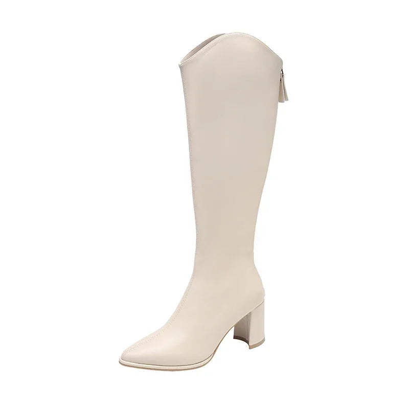 Linda | Women’s Knee High Boots with Side Zip & Block Heel