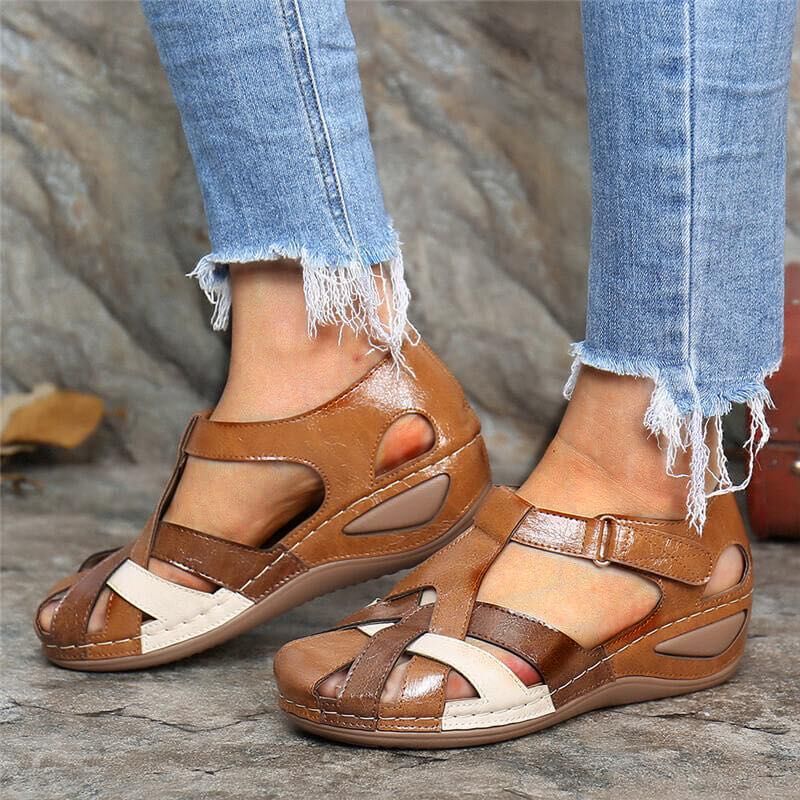 Ottilie | Women's Patchwork Criss-Cross Strap Platform Sandals with Velcro Closure – Summer Comfort Sandals