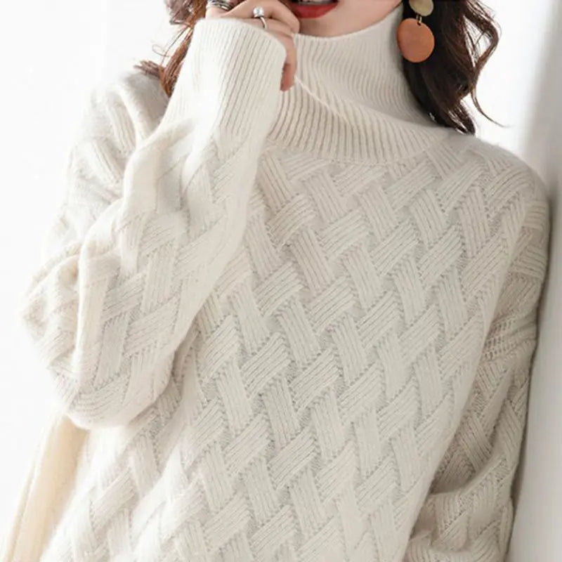 Clover | Women's Crisscross Textured Turtleneck Sweater in Solid Colours