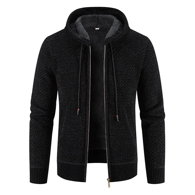 Byron | Men’s Zip-Up Hooded Cardigan with Warm Lining – Textured Winter Knit Jacket