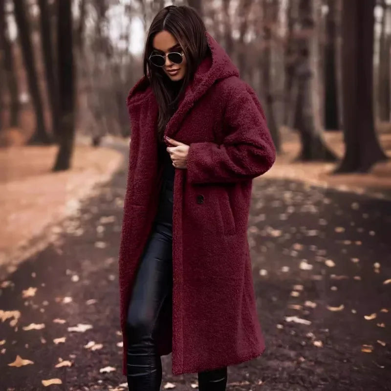 Elspet | Women's Long Hooded Plush Coat for Effortless Warmth and Style