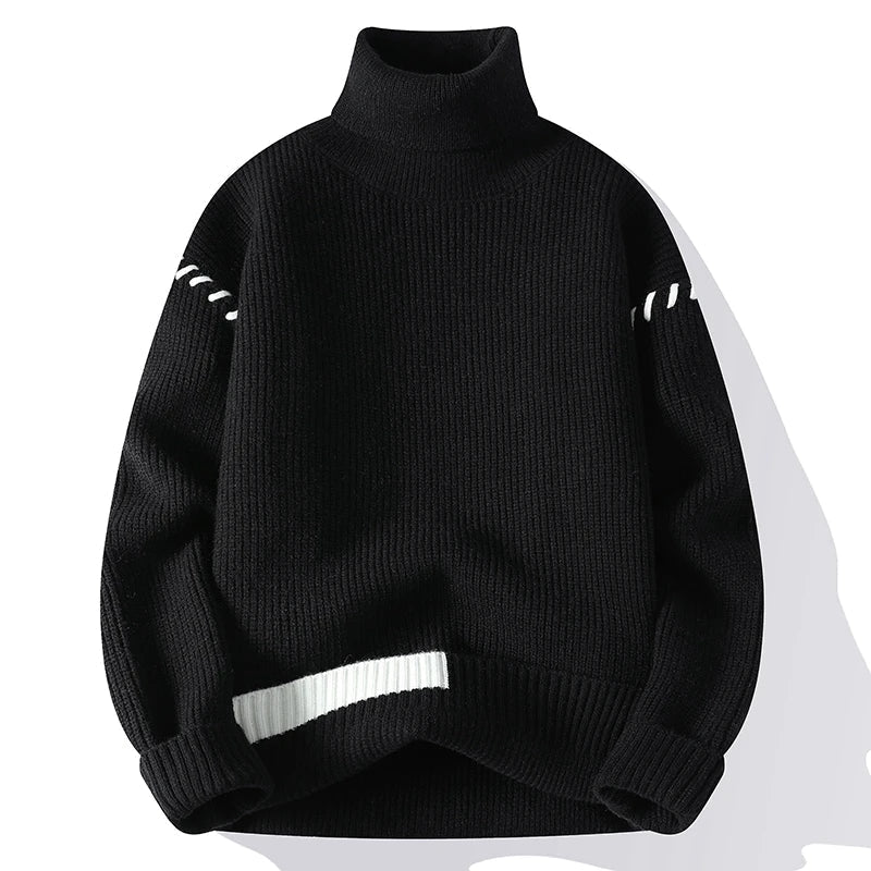 Joaquin | Men's Patchwork Roll Neck Jumper – Thick Knit Sweater for Cold Weather