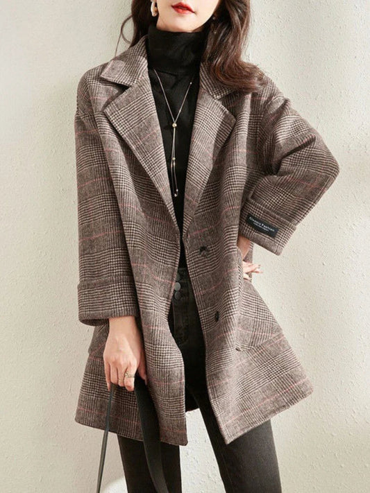 Arya | Women's Single-Breasted Long Tweed Coat with Lapel Collar
