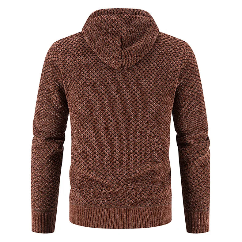 Byron | Men’s Zip-Up Hooded Cardigan with Warm Lining – Textured Winter Knit Jacket