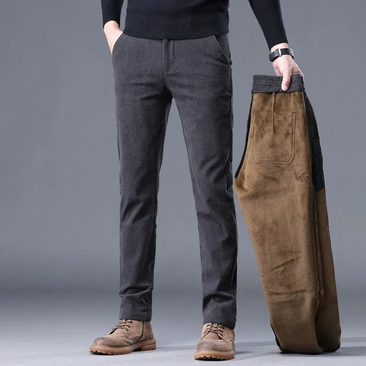 Edgeware | Men’s Corduroy Fleece Lined Work Trousers Slim Straight Fit Warm Casual Style