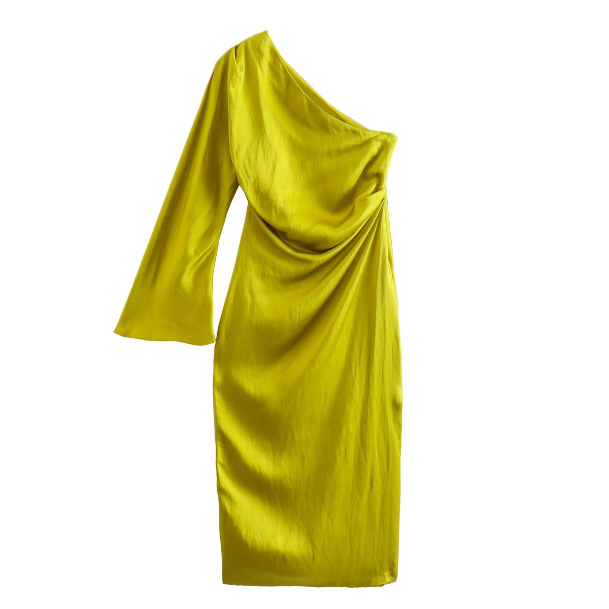 Olwen | Women’s Satin One-Shoulder Split Midi Dress – Elegant & Flattering