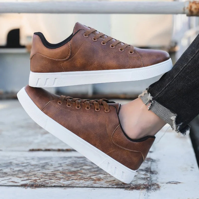 Lenard | Men’s Classic Lace-Up Leather Look Sneakers for Smart & Casual Wear