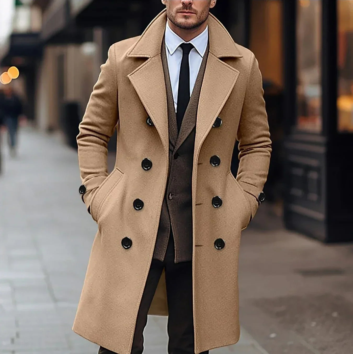 Egon | Classic Double-Breasted Trench Coat for Men with Reversed Collar