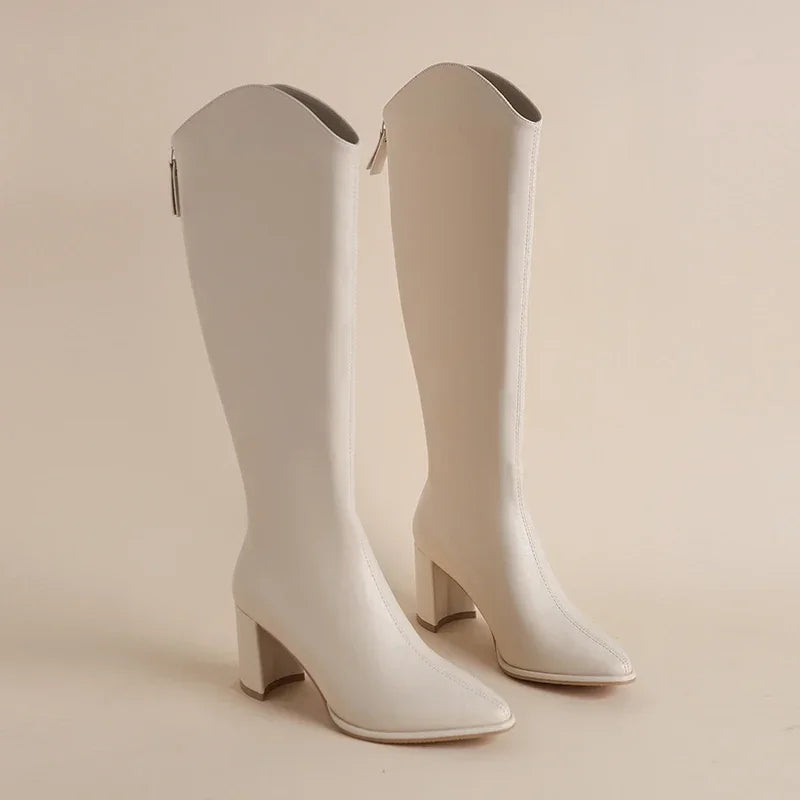 Linda | Women’s Knee High Boots with Side Zip & Block Heel
