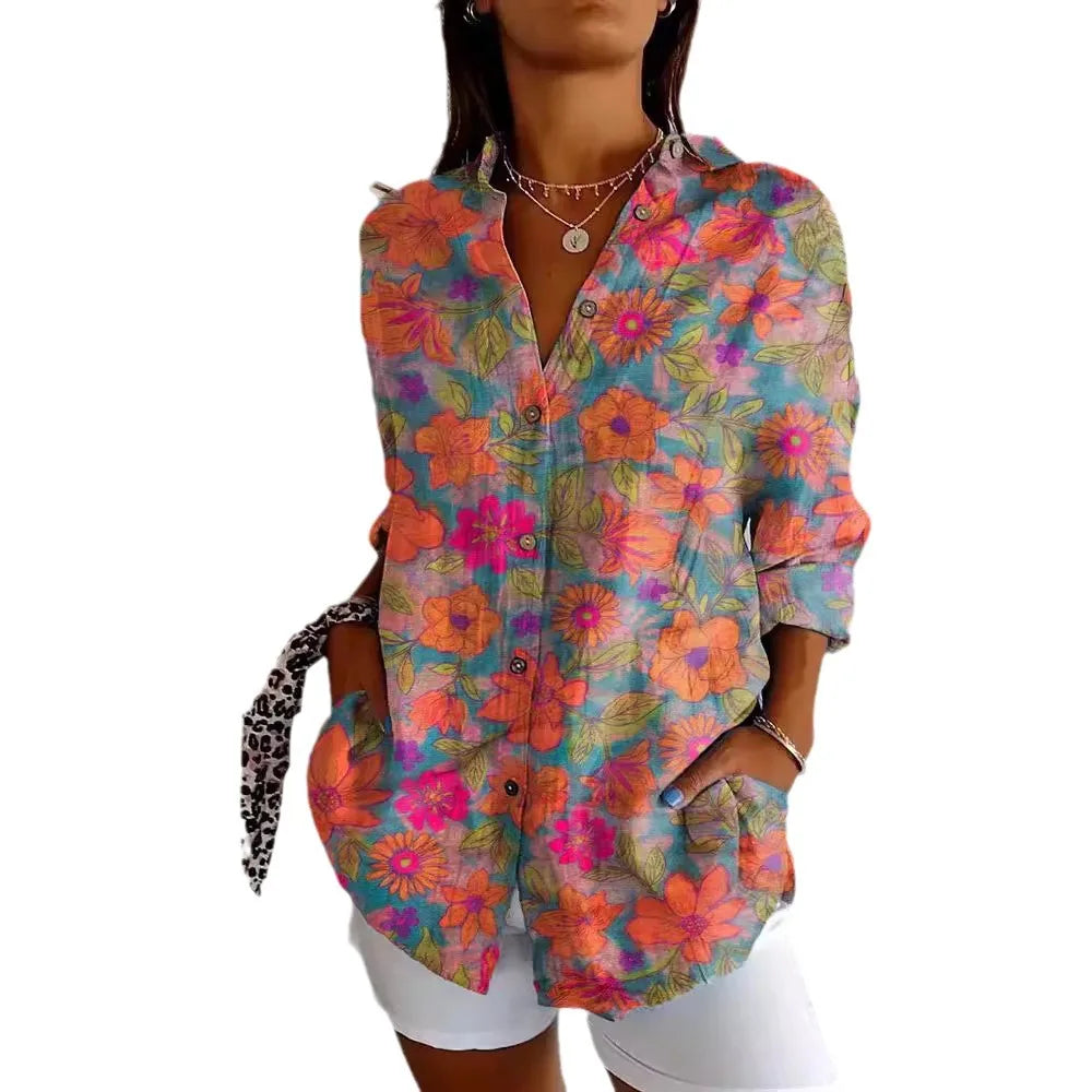 Selavia | Women's Stylish V-Neck Buttoned Blouse with Trendy Print Patterns