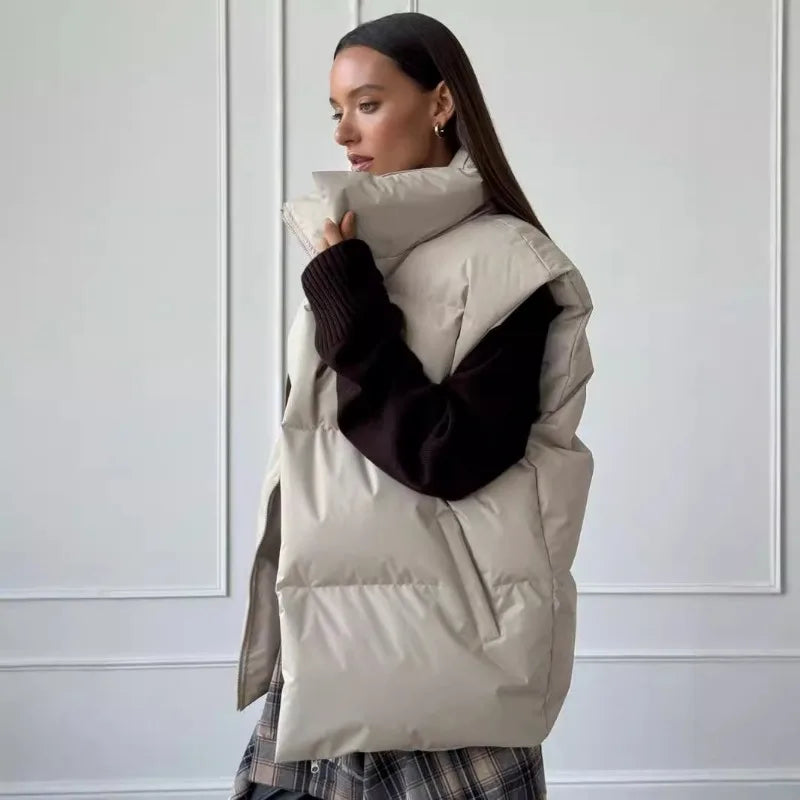 Yvette | Women's Long Padded Winter Gilet with Zip Closure