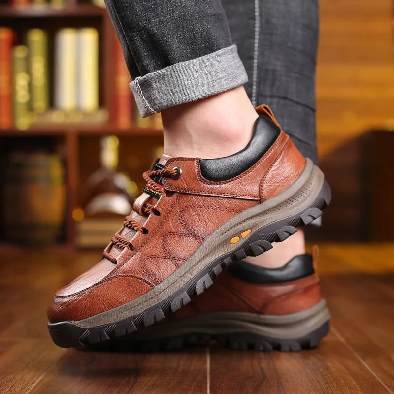 Lennart | Men’s Leather Lace-Up Sneakers – Stylish & Durable