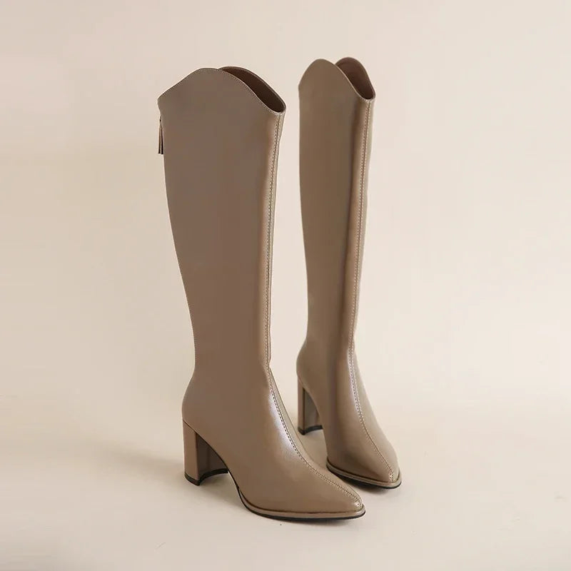 Linda | Women’s Knee High Boots with Side Zip & Block Heel
