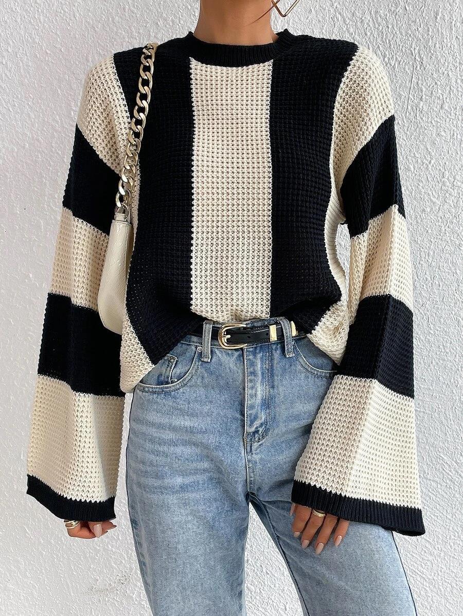 Olindra | Striped Knit Sweater with Loose Sleeves