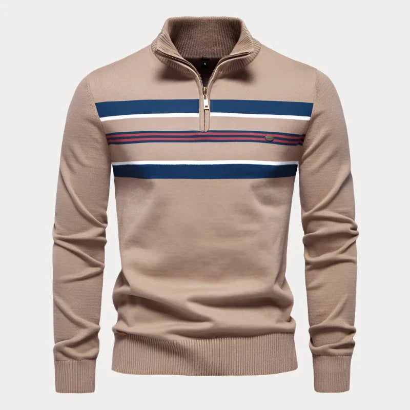 Timo | Men's Zipped Stand Collar Casual Sweatshirt with Striped Chest Pattern