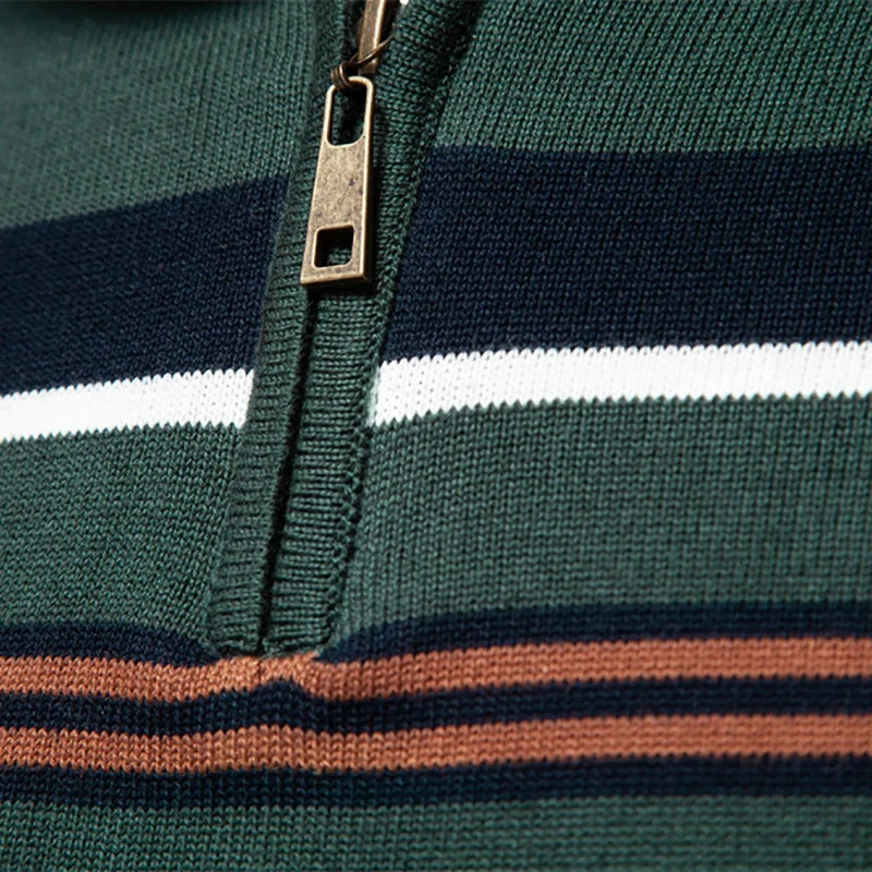 Timo | Men's Zipped Stand Collar Casual Sweatshirt with Striped Chest Pattern