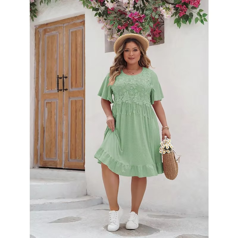 Evie | Women’s Loose Fit Summer Dress with Lace & Ruffled Hem – Lightweight, Boho Style