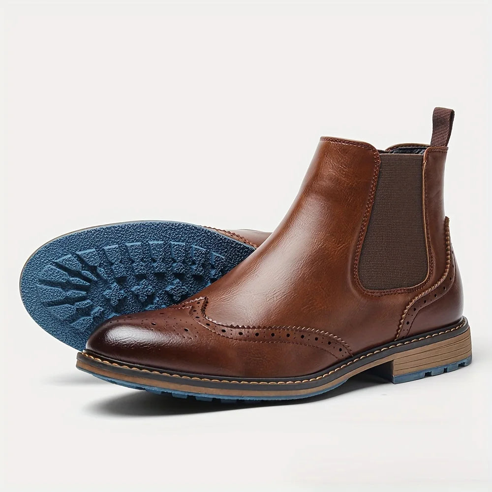 Orwell | Men’s Chelsea Ankle Boots with Brogue Detailing & Classic Design