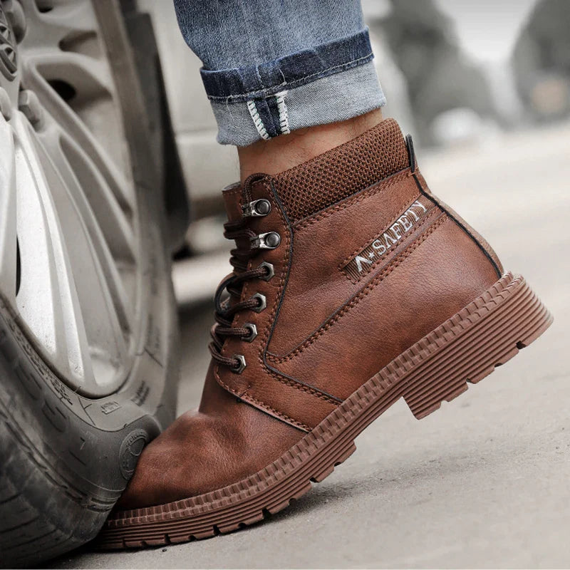 Kenrick | Men’s Brown Waterproof Steel Toe Work Boots with Slip-Resistant Sole