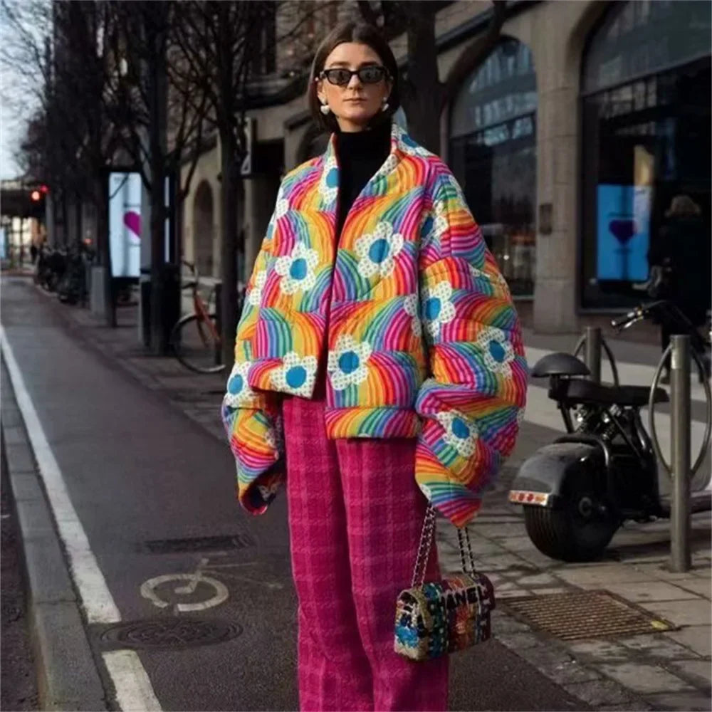 Bluebell | Women's Quilted Jacket with Oversized Sleeves and Floral Print | Warm, Stylish Winter Coat