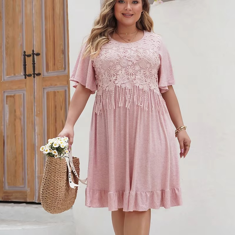 Evie | Women’s Loose Fit Summer Dress with Lace & Ruffled Hem – Lightweight, Boho Style