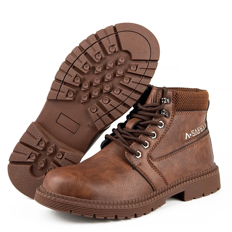 Kenrick | Men’s Brown Waterproof Steel Toe Work Boots with Slip-Resistant Sole