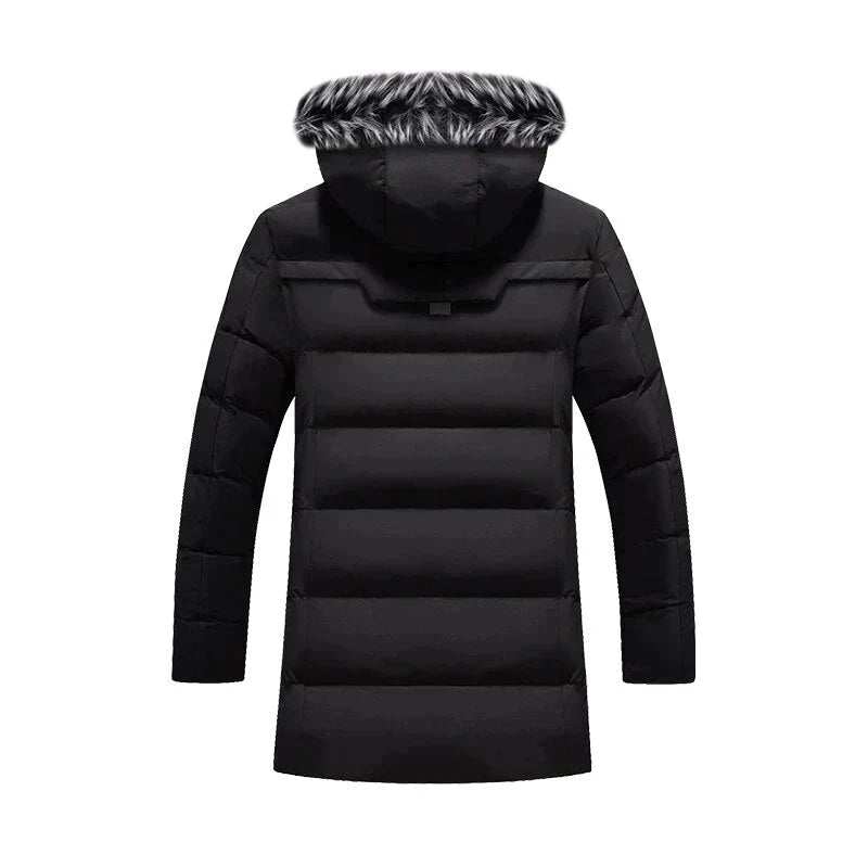 Arthur | Men’s Long Quilted Winter Coat with Fur Hood & Warm Fleece Lining
