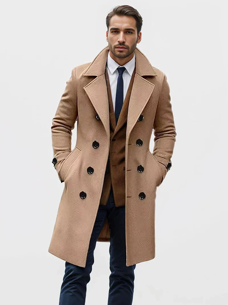 Ethan | Men’s Elegant Long Wool Coat with Double Breasted Lapel