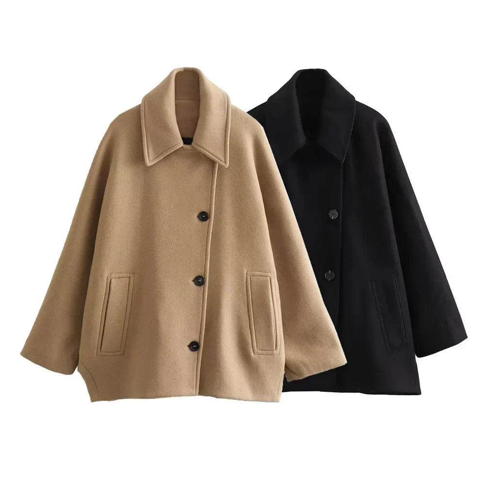 Eustacia | Women’s Oversized Wool Jacket with Lapels and Front Buttons