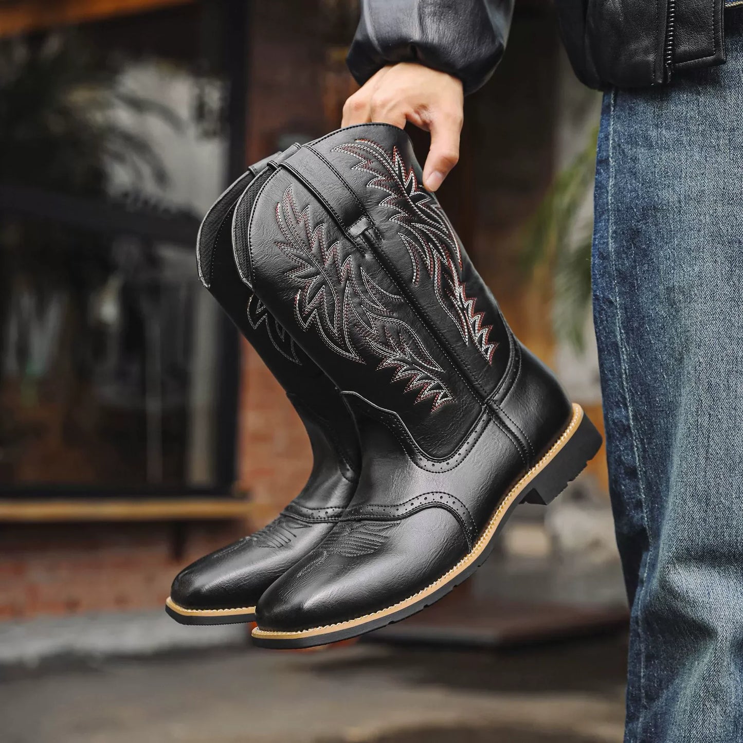 Montrose | Men’s Western Cowboy Boots with Embroidered Mid-Calf Design & Square Toe