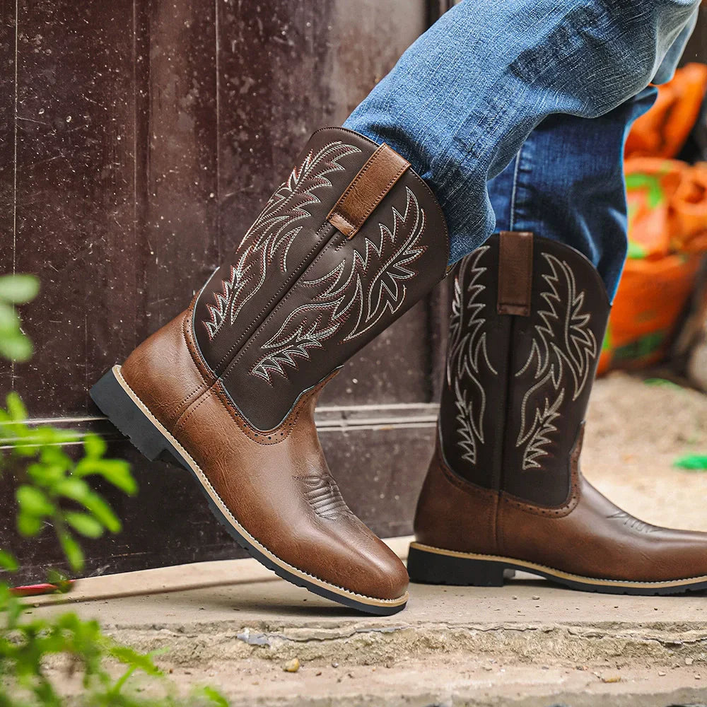 Montrose | Men’s Western Cowboy Boots with Embroidered Mid-Calf Design & Square Toe