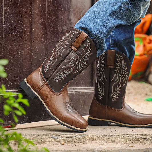 Montrose | Men’s Western Cowboy Boots with Embroidered Mid-Calf Design & Square Toe