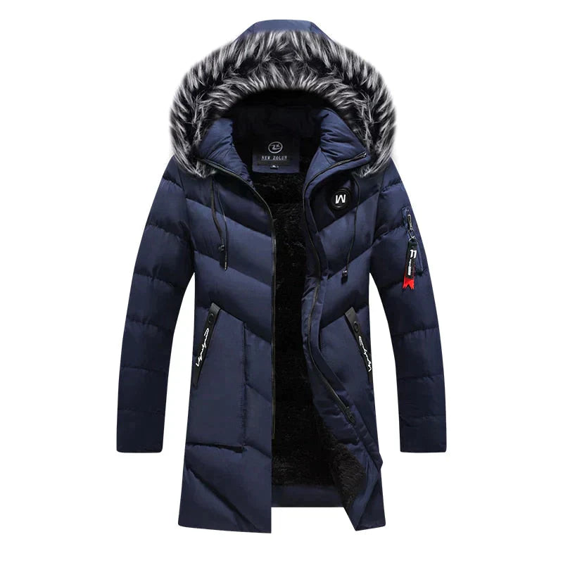 Arthur | Men’s Long Quilted Winter Coat with Fur Hood & Warm Fleece Lining