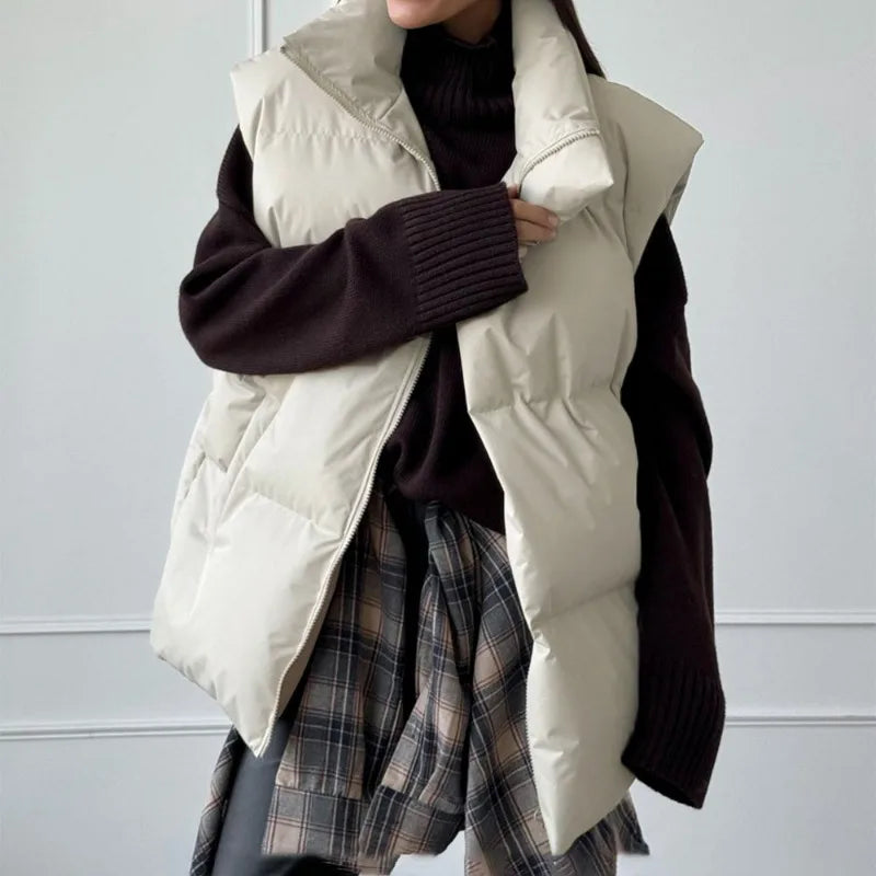 Yvette | Women's Long Padded Winter Gilet with Zip Closure