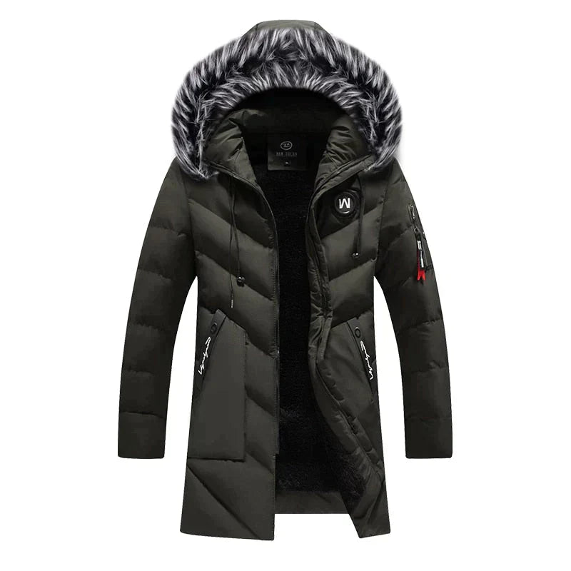 Arthur | Men’s Long Quilted Winter Coat with Fur Hood & Warm Fleece Lining