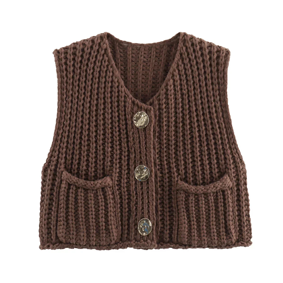 Emilien | Women's Stylish Knitted Vest with V-Neck, Button Front & Pockets – Trendy Layering Piece