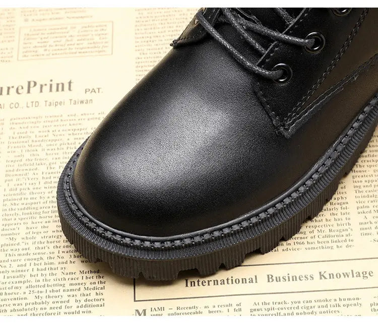 Madison | Women's Black Leather-Look Fleece-Lined Lace-Up Ankle Boots