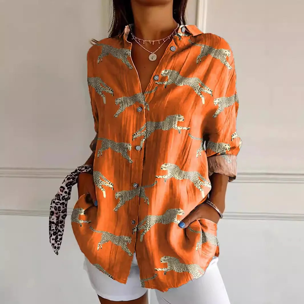 Selavia | Women's Stylish V-Neck Buttoned Blouse with Trendy Print Patterns