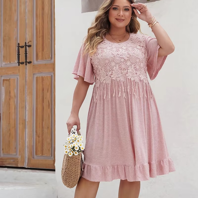 Evie | Women’s Loose Fit Summer Dress with Lace & Ruffled Hem – Lightweight, Boho Style