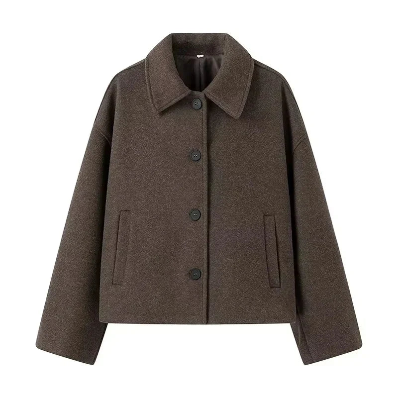 Hedwig | Women's Relaxed Fit Buttoned Coat with Lapel Collar – Timeless Brown Winterwear