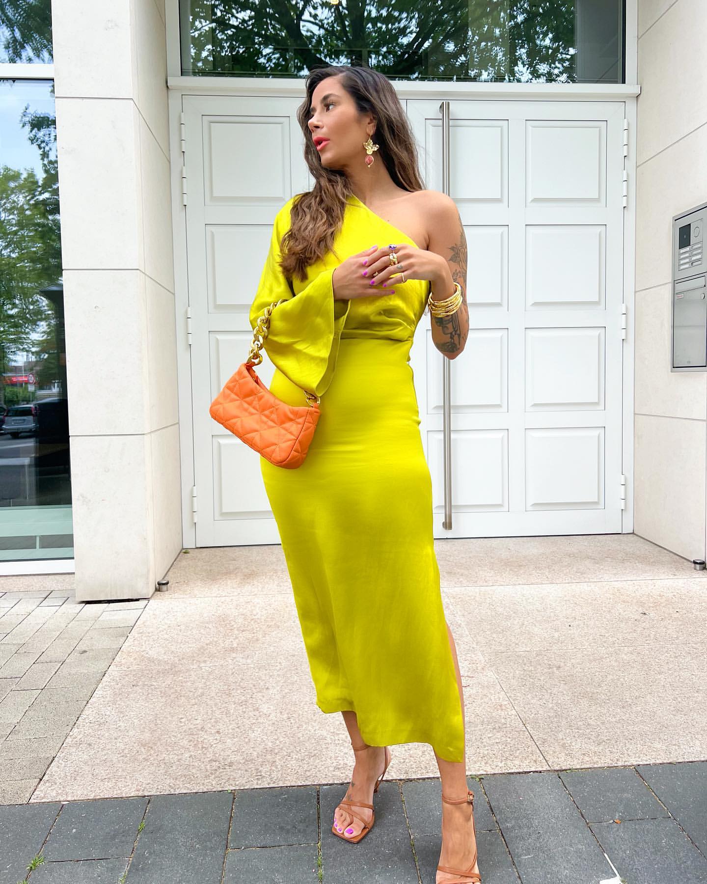 Olwen | Women’s Satin One-Shoulder Split Midi Dress – Elegant & Flattering