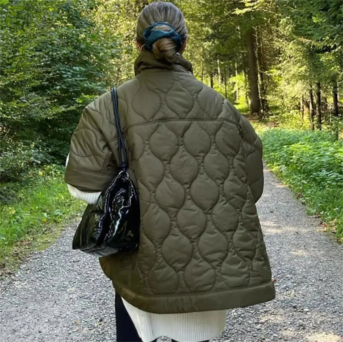 Samina | Women's Army Green Quilted Parka Jacket with Zipper and Stand-Up Collar – Stylish Winter Jacket for Cold Days