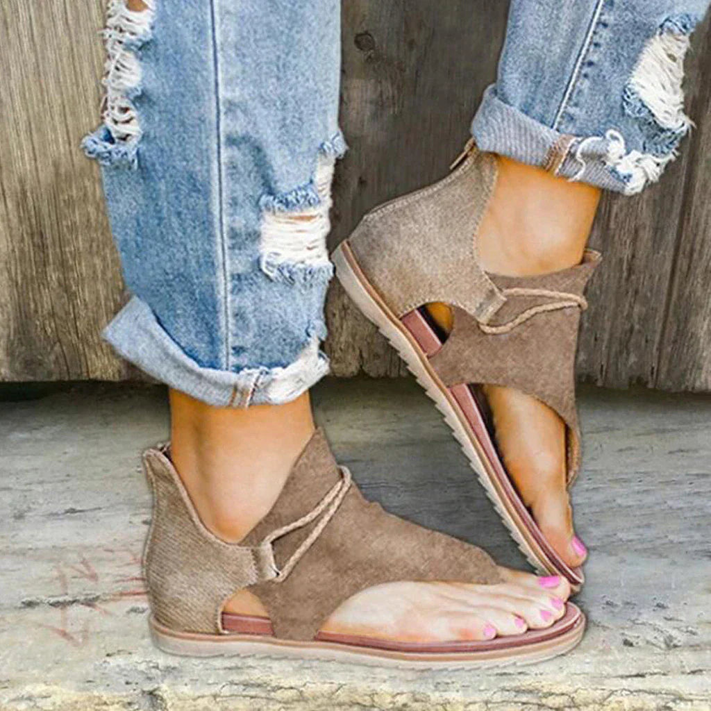 Helena | Women's Summer Open Toe Flat Sandals with Closed Heel & Adjustable Lace-Up Closure – Comfortable & Stylish