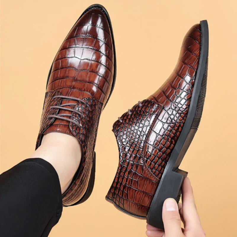 Hartmut | Men's Croc Pattern Oxford Shoes – Stylish Lace-Up Formal Shoes for Business and Special Occasions